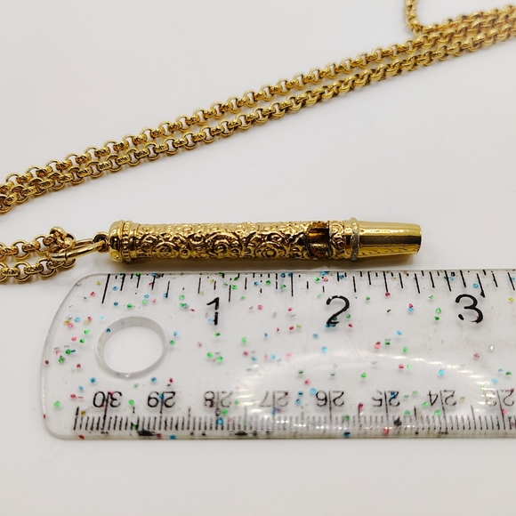 Vintage 1928 Etched Filigree Whistle Chain Necklace - Picture 3 of 3